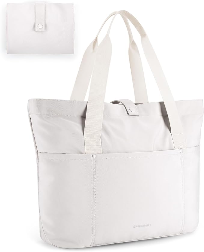BAGSMART Tote Bag for Women, Foldable Tote Bag With Zipper Travel Shoulder Bag Handbag for Work by BAGSMART