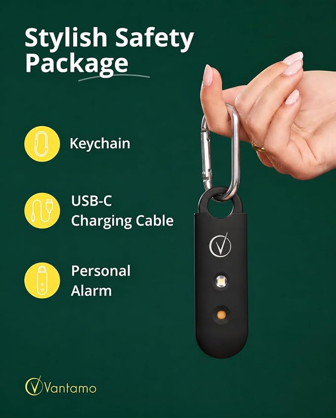 Vantamo Personal Alarm for Self Defense with Low Battery Notice, Strobe Light & Extra Loud 130 dB Double Speakers Safety Keychain Set for Women, Rechargeable Panic Button for Womens Self Defense - Image 4
