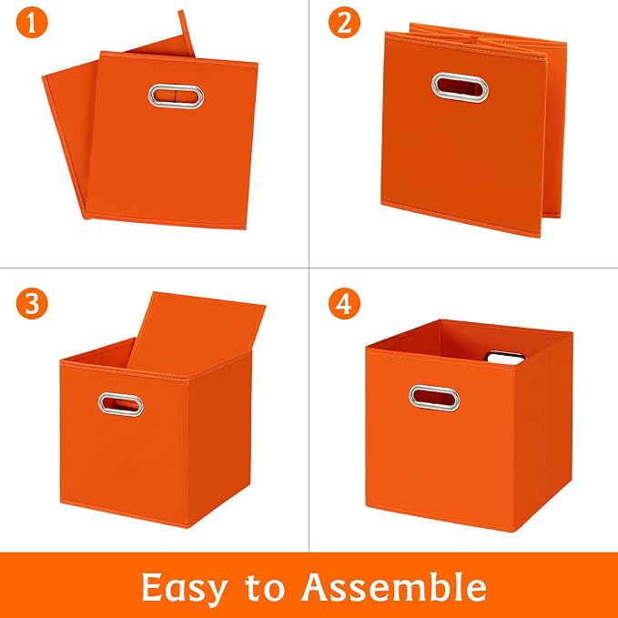 Fabric storage bins Cubes, Fabric Cube Organizer with Handle, Foldable Cube Bins for Cloth or Accessary Storage, 11x11x11, Set of 3, (Orange) - Image 6