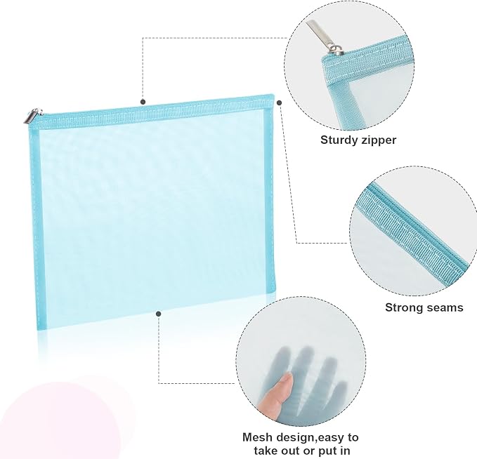 6 Pieces Mesh Makeup Bags Mesh Cosmetic Bag Portable Travel Organizing Zipper Pouch Toiletries Makeup Pouches for Home Office Travel Accessories - Image 3