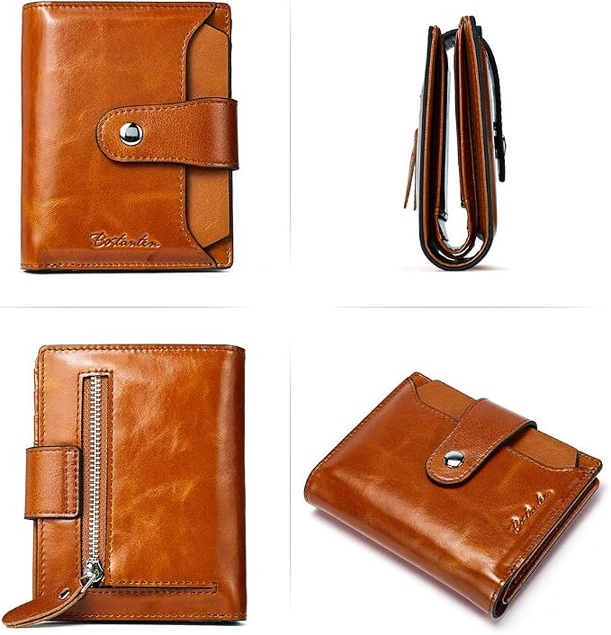 BOSTANTEN Leather Womens Wallet Small RFID Blocking Credit Card Holder | Removable ID Window, Zipper Coin Pocket, Bifold, Minimalist, Fits Small Purses, Daily Use, Ladies Gifts, Brown - Image 3