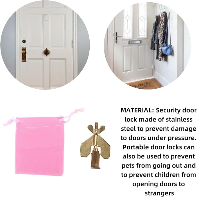 Portable Door Lock, Security Door Lock Hotel Door Lock Travel Door Lock Door Safety Locks from Inside Door Lock for Hotel Rooms (Gold) - Image 4