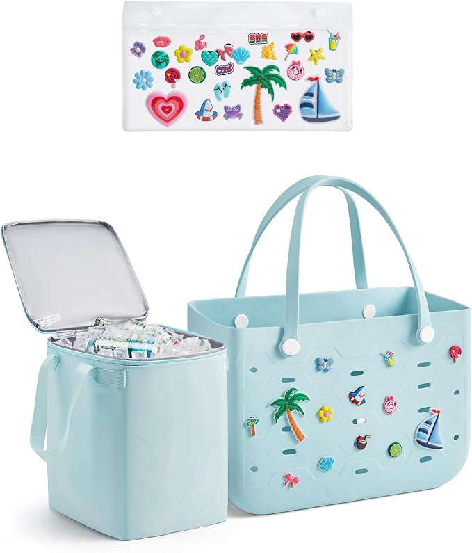BAGSMART Beach Bag for Women, Water-resistant Rubber Tote Bag, Sandproof Vacation Essentials for Summer Swim Cruise Pool by BAGSMART
