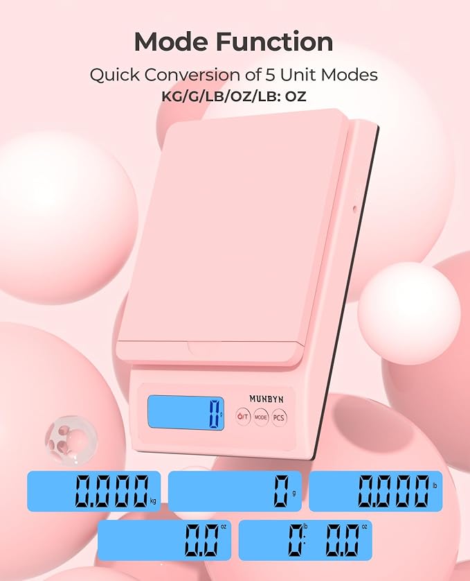MUNBYN Shipping Scale, 66lb/0.1oz Accurate Digital Postal Scale Pink | Hold & Tare & PCS, Dual Power AC or Battery, Backlit LCD, Sweet Pink Design, Package Weight Scale - Image 3