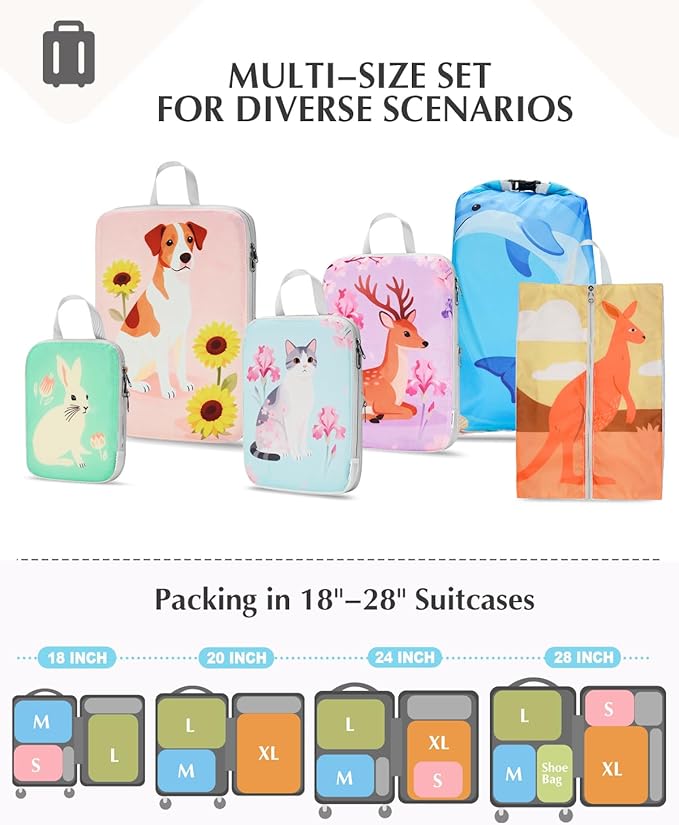Gonex 6-Piece Compression Packing Cubes with Shoe & Laundry Bags | Unique Printed Design, Ripstop Fabric, Double-Zip Compression, Carry-On Friendly, Lightweight - Image 5