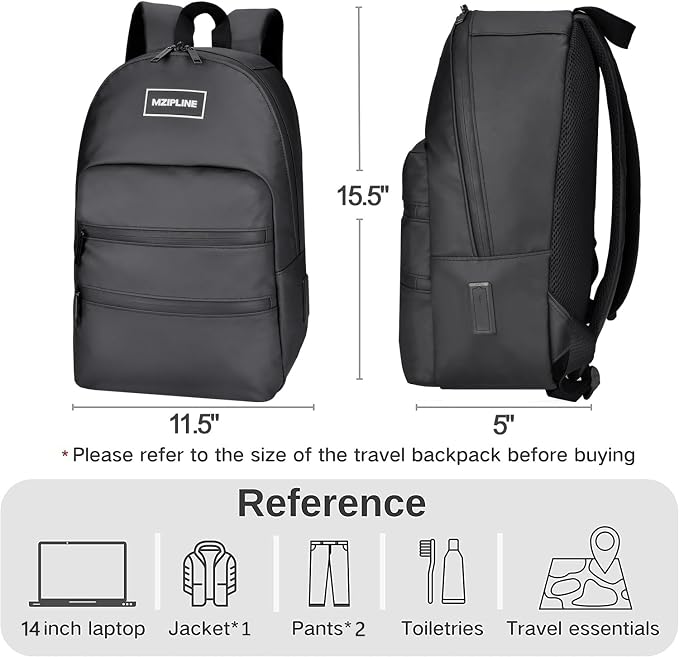 Small Backpack Bag-Water Resistant Daypack Travel bag with Activated Carbon Lined for Men & Women Travel (Black) - Image 5