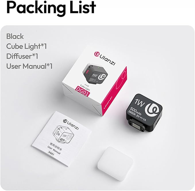 Ulanzi DG01 Magnetic Mini Cube Light for Action Camera DJI osmo Pocket 3 4 | Action 3 4 5 Led Fill Lights Accessories, With Cold Shoe Mount Soft Diffuser, 5600K 3 Brightness, For Phone Tripod Vlog Live - Image 9