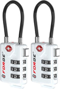 Forge TSA Approved Cable Luggage Locks, Re-settable Combination with Alloy Body(White 2 Locks) by Forge