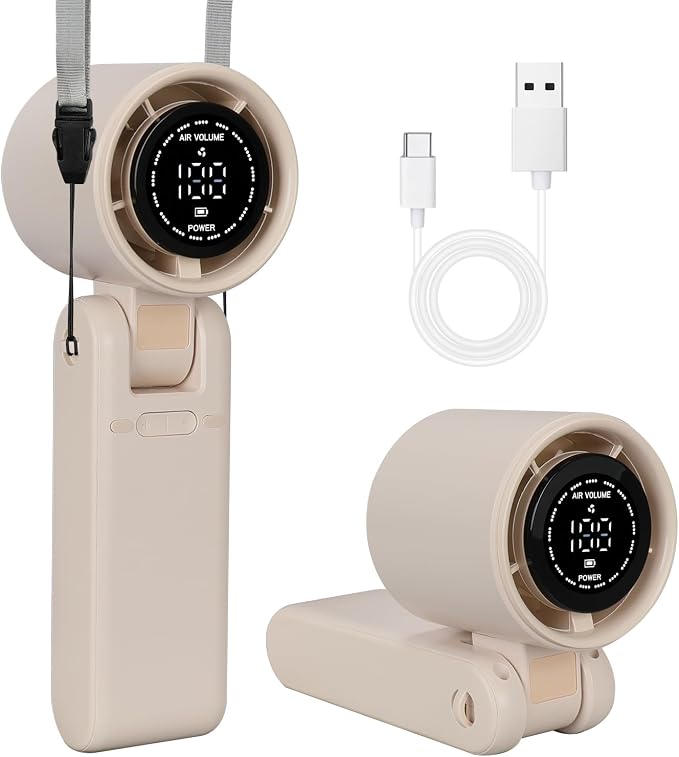 3 IN 1 Portable Handheld Mini Fan, Compact Personal Cooling, 100Speeds, Rechargeable, Quiet Operation, USB-C, for Travel, Office, Outdoor (Beige) by Unknown