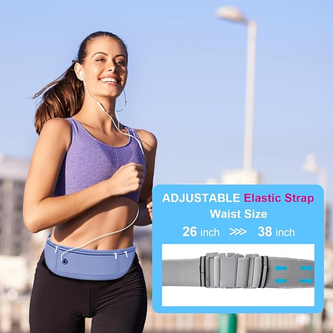 Slim Running Belt for Women Men,Runners Fanny Pack Phone Holder,Money Belt,Running Gear Accessories,with 3 Pockets.(Blue) - Image 4