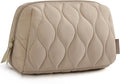 BAGSMART Makeup Bag, Travel Cosmetic Bag, Puffy Padded Make Up Bag for Women, Makeup Organizer Case, Wide-open Pouch Purse, Travel Essentials, Toiletries Accessories Brushes, Camel(Khaki) by BAGSMART