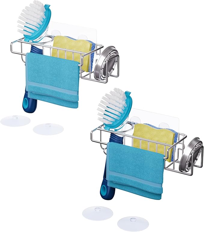 HapiRm Sink Caddy Sponge Holder - No Drill Sponge Caddy for Kitchen, Rustproof and Waterproof Kitchen Sink Organizer - Silver（2-Pack） by HapiRm