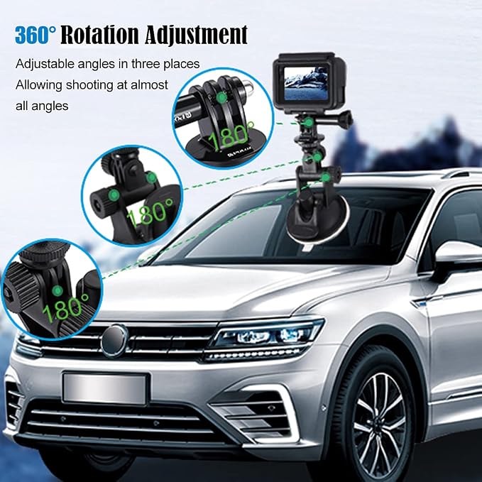 PULUZ Suction Cup Mount for Gopro Car Mount, Adjustable Vehicle Window & Windshield Mount Holder, Compatible with GoPro Hero 12 11 10 9 8 7/Insta360 X3 x2/DJI OSMO Action Camera Mount | Compatible with GoPro Hero 13 12 11 10 9/Insta360 X5 X4 X3/DJI OSM... - Image 2