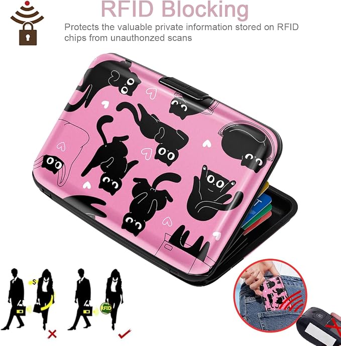 Coco Rossi Credit Card Holder RFID Aluminum Small Mini Wallet Women | Metal Wallet, Business Cards Holder, ID Case, Slim Sleeves, Womens Girls Gift, Carry Proof Wallets for Travel, Rosy Cats - Image 5