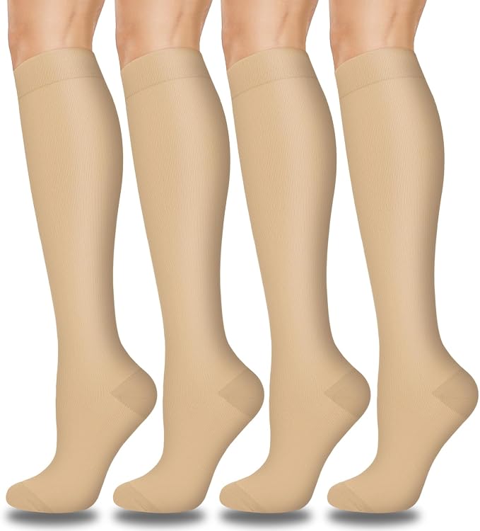 Aoliks Compression Socks for Women and Men 4 Pairs, Mild Support | Long Knee High Stockings for Nurses Running Travel Flying Pregnancy Athletic 15-20 mmHg by Aoliks