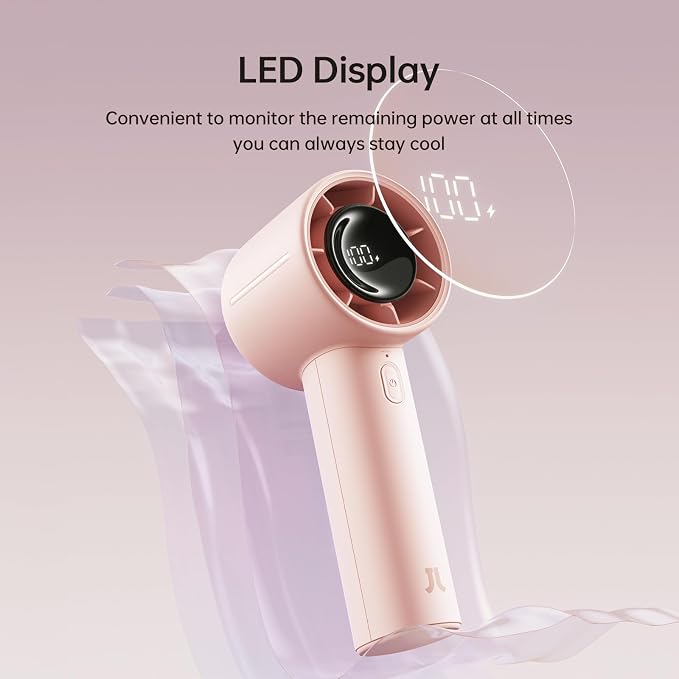 JISULIFE Handheld Turbo Fan Life10S, 28H Max Runtime, 5-Speed - Pink | Travel Essential for Outdoor, Camping, Beach & Makeup, 5000mAh Battery, Powerful Airflow, Ultra-Quiet, Gift for Women & Men - Image 4