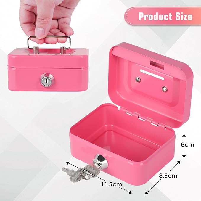 Cash Box with Lock Small Cute Coin Lock Box with Money Slot Mini Portable Gamblers Safe Box 4.5"x3.4"x2.4" Pink - Image 3