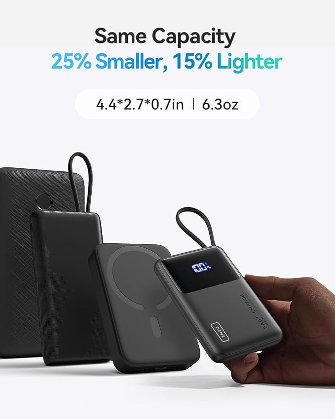INIU 10000mAh Portable Charger, Smaller 45W Fast Charging Travel Power Bank | Flight-Safe for Travel, Built in USB C Cable, LED Display, Battery Pack for iPhone 17 16 Pro, Samsung S26, iPad etc, White - Image 3