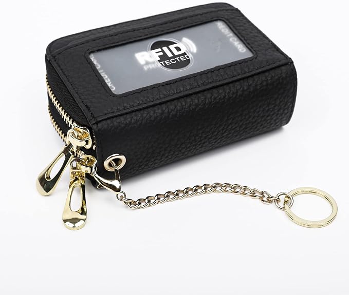 imeetu RFID Credit Card Holder, Small Card Wallet Women, Leather Card Case | Genuine Leather Women's Card & id Cases, Change Coin Purse with Zipper Keychain id Window, 20 Colors & 3 Styles, Daily, Gifts - Image 2