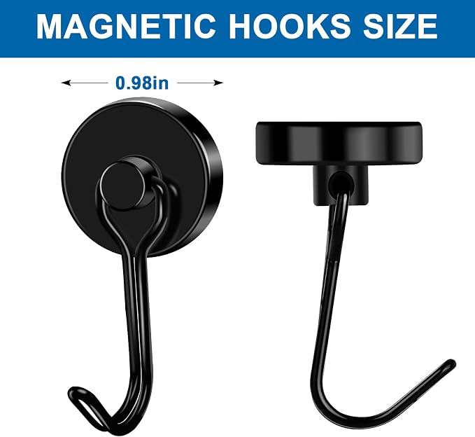 LOVIMAG Swivel Magnetic Hooks, 80LBS, Pack of 6 | Cruise Cabin Ship Essentials 2026, Heavy Duty Magnets for Refrigerator, Classroom, Kitchen, Hanging Mug, Black - Image 2