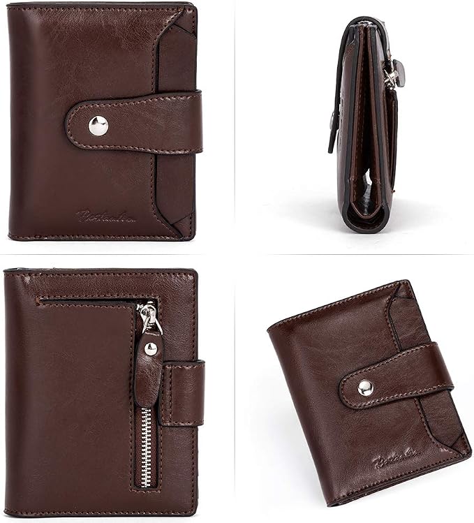 BOSTANTEN Leather Womens Wallet Small RFID Blocking Credit Card Holder | Removable ID Window, Zipper Coin Pocket, Bifold, Minimalist, Fits Small Purses, Daily Use, Ladies Gifts, Coffee - Image 3