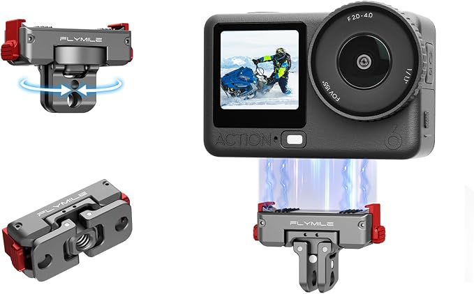 BRDRC Action 6 Magnetic Quick-Release Mount, 360° Horizontal Rotation Aluminum Alloy Adapter for DJI OSMO Action 6/Nano, with 1/4" Threaded Hole & Foldable Action Camera for Tripod Accessories by BRDRC