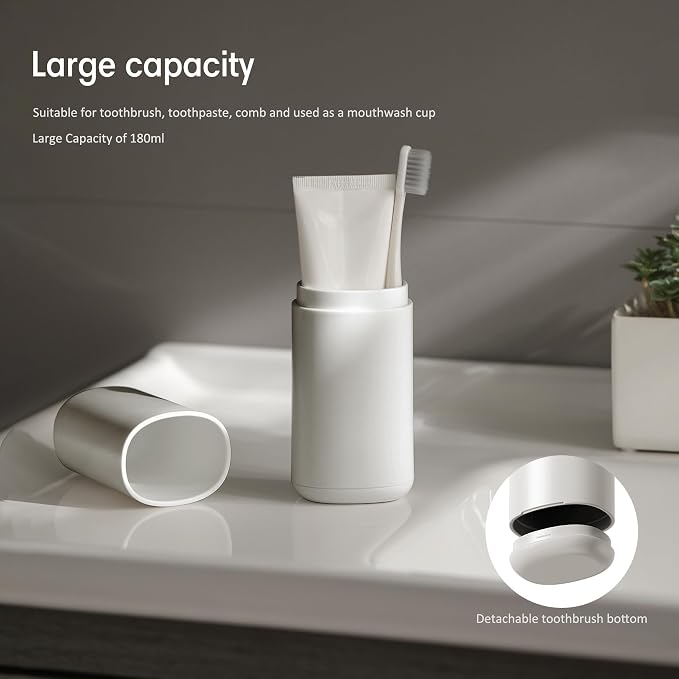 BALUCA Travel Toothbrush Case, Portable Tooth Brush Holder and Toothpaste Cover Container with Mouthwash Cup, Compact Oral Clean Tools Organizer for Traveling/Camping/School/Home - Large Capacity - Image 2