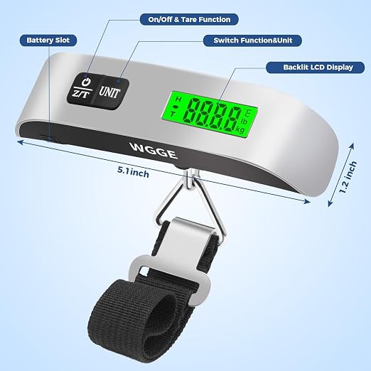 Digital Luggage Scale, WGGE Travel Luggage Weight Scale, Max 110lbs/50kg Baggage Scale with Backlit LCD Display - Image 2