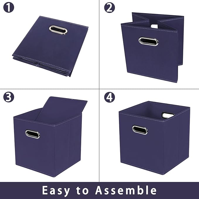 Navy Blue Fabric Storage Bins, 11x11x11, Set of 6, Foldable Cube Bins for Cloth or Accessory Storage - Image 6