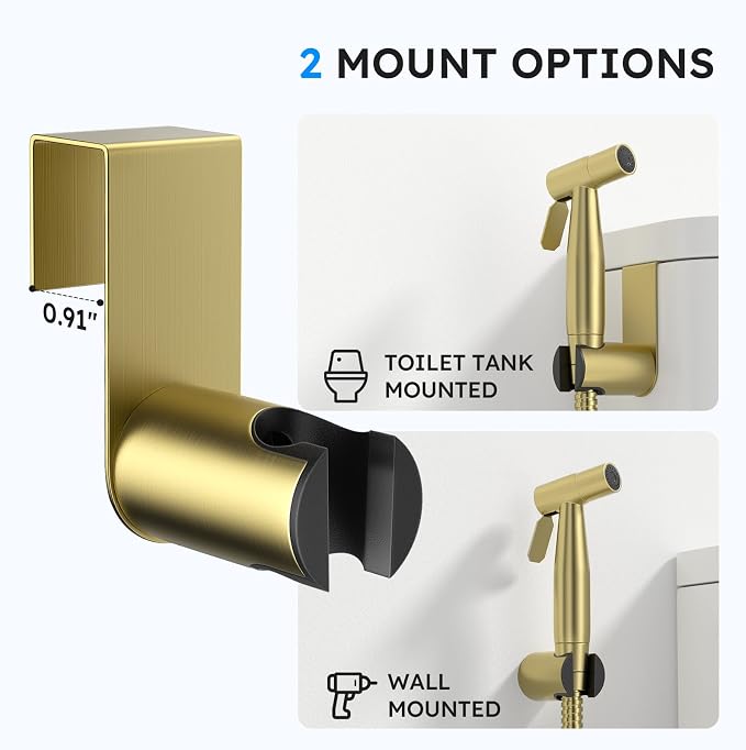 Arofa Handheld Bidet Sprayer, Bidet Attachment for Toilet, Brushed Gold | Adjustabel Water Pressure, Leak-Free Hose, Fits Two-Piece Toilets, Feminine/Baby/Pet Wash, Cloth Diaper Rinse, Easy Install - Image 6