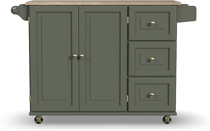 Homestyles Mobile Kitchen Island Cart with Wood Top and Dropleaf Breakfast Bar, 18" D x 53.5" W x 36" H, Green - Image 11