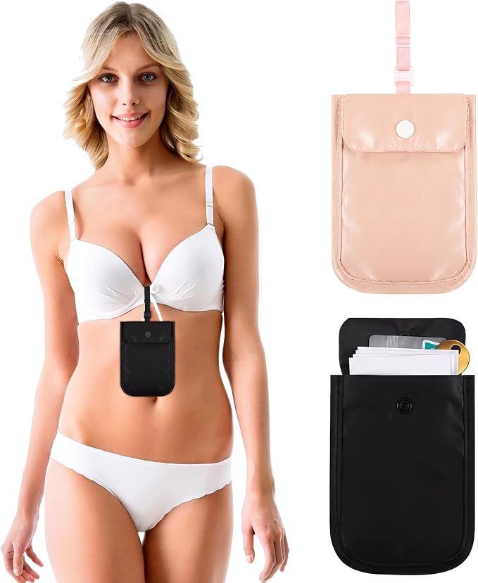 2 Pieces Travel Bra Wallet for Women Hidden Bra Wallet Pickpocket Proof Under Clothes Money Belt Pouch Secret for Passport Money Valuables(4 x 5.4 Inch,Black, Pink) by Saintrygo
