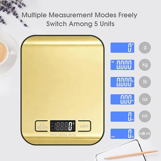 Digital Shipping Scale,Stainless Steel Panel, Accurate Portable Postal Scale for Packages, Small Business,Kitchen, Food, Handmade, Liquids, and Boutique (Mirror Gold Battery(5kg/1g)) - Image 6