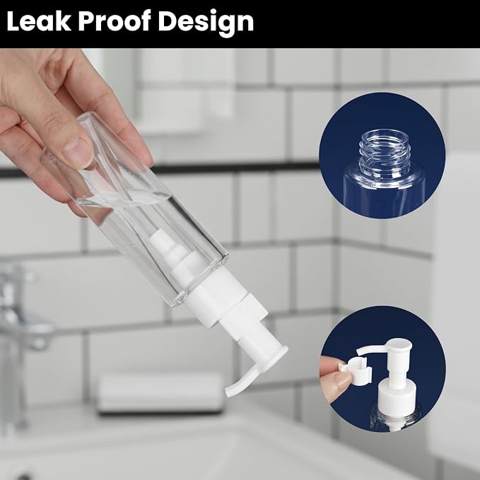 10 Pack 3.4Oz/100ml TSA Approved Travel Pump Bottle | Clear Empty Plastic Pump Bottles Dispenser, Portable Refillable Container, with Lable, for Shampoo Shower Gel - Image 3