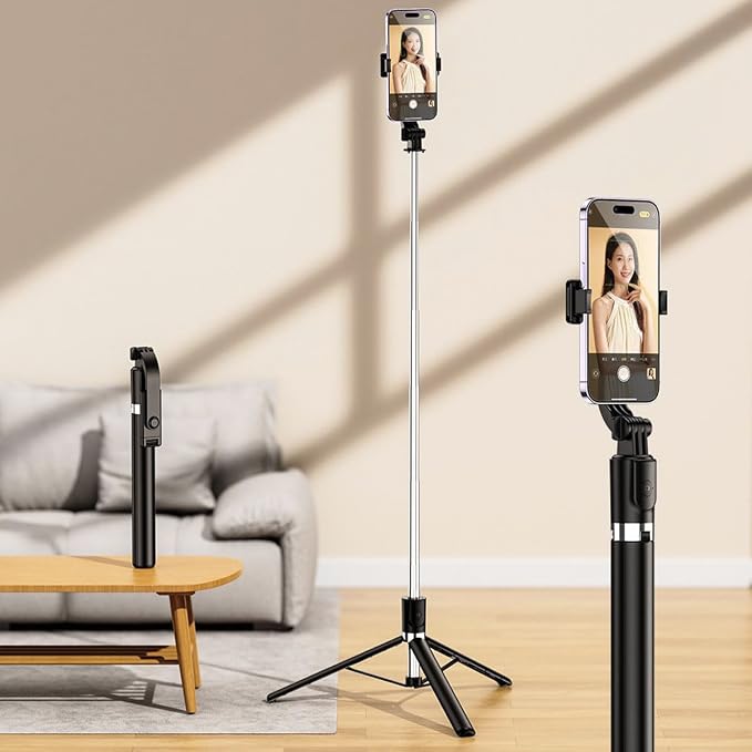 67” Phone Tripod & Selfie Stick Travel Tripod for iPhone Selfies, with Phone Holder 360° Rotation Extendable Selfie Stick for iPhone for Travel/Selfie/Vlog Compatible with/Android - Image 2