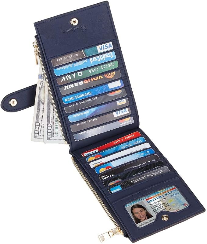 Travelambo Womens Leather Bifold Wallet, Slim RFID Blocking Card Holder | Large Capacity, 16 Card Slots & ID Window, 2 Zipper Pockets, Dual Snap Closure, Slim Lightweight, RFID Privacy Protection - Image 9