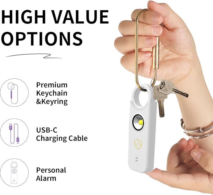 Personal Alarm for Women, Men, Kids, Elderly, Self Defense - Designed by Women 140DB Extra Speakers Alarm with Strobe Light, Rechargeable, Safety Alarms and Premium Keychain (Pure White) - Image 2