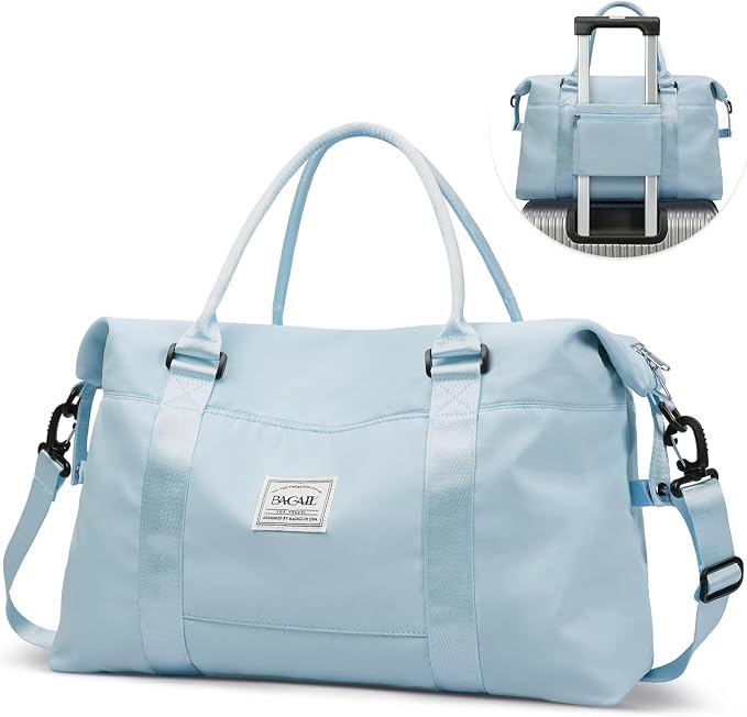 BAGAIL Travel Duffel Bag, Weekender Bags for Women, Overnight Gym Carry On Tote Bag with Wet Pocket, Hospital Mom Bag for Labor and Delivery - Light Blue by BAGAIL