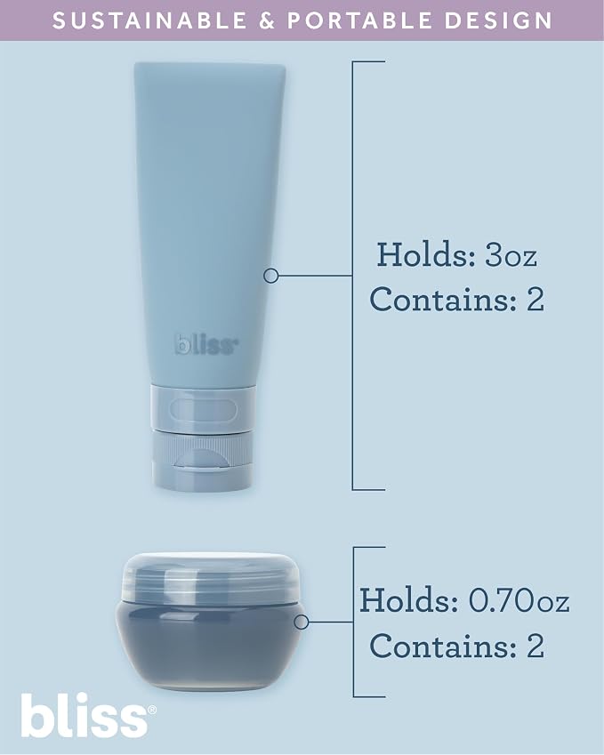 Bliss Travel Bottles Set 10 Piece TSA Approved Leak Proof Refillable | Flexible Silicone Squeeze Containers Hold Shampoo, Conditioner, Lotion & Skincare, Durable Build Makes Packing Mess-Free - Image 3