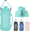 Collapsible Water Bottles, 2L/64OZ travel water bottle Bottle with Straw, Half Gallon Large Water Bottle for Travel Outdoor Sports Runing Fitness Yoga (Upgraded Snow Cyan) by SpacingSavingHelper
