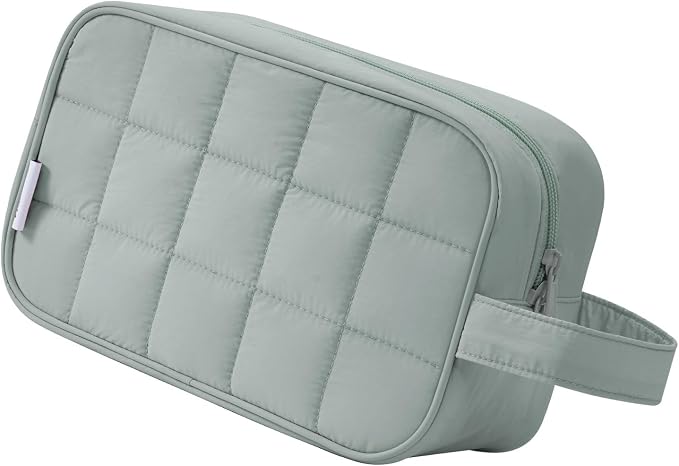 Narwey Quilted Makeup Bag Puffy Make up Bag Cosmetic Bag Organizer, Puffer Travel Toiletry Bag for Traveling Women Girl, Travel Bag for Toiletries, Skincare Medicine Bags (Sage Green) by Narwey