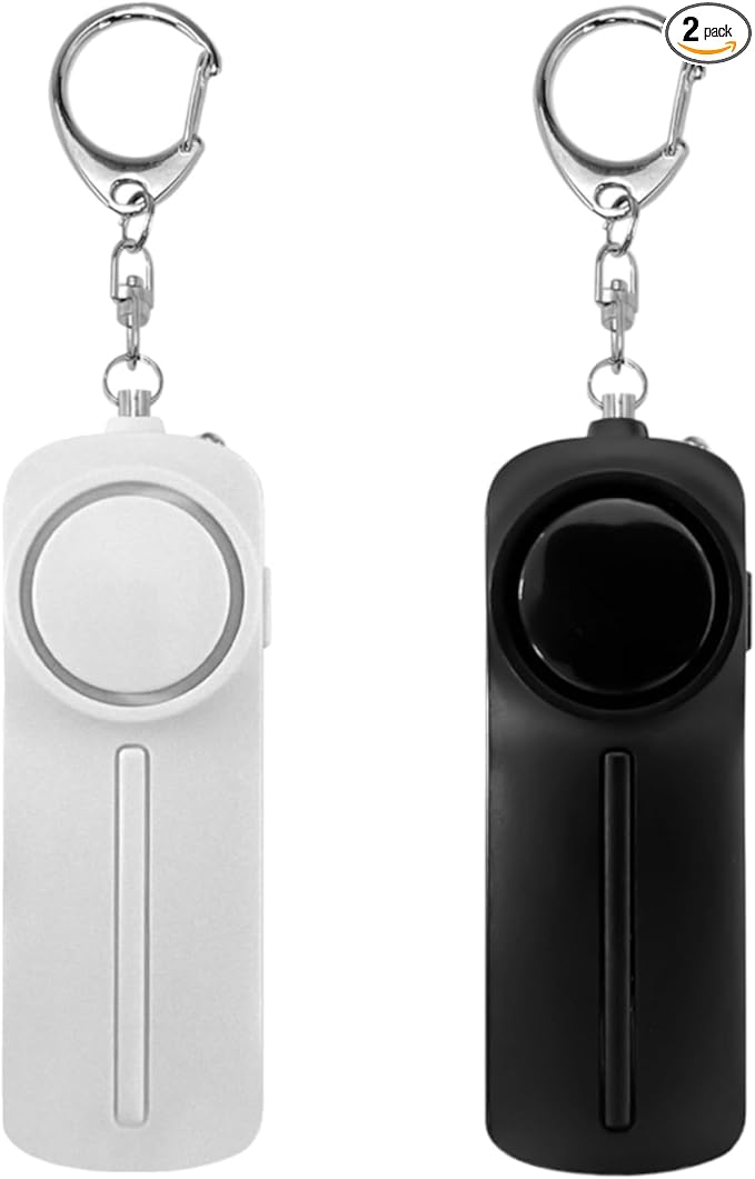 Safesound Personal Alarm: Your 130dB Self-Defense Companion - Keychain Emergency LED Flashlight - Security and Protection for Women, Girls, Kids, and The Elderly (Black & White, 2) by AllStyleByPatel