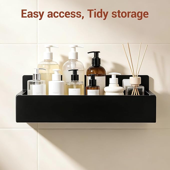 Wall-Mounted Bathroom Storage Shelf Organizer Rack for Toiletries Skincare | Shower Caddy 3 Pack Black Adhesive Shower Organizer Bathroom Shelf Organizer No-Drill Bathroom Organizers and Storage ﻿ - Image 7