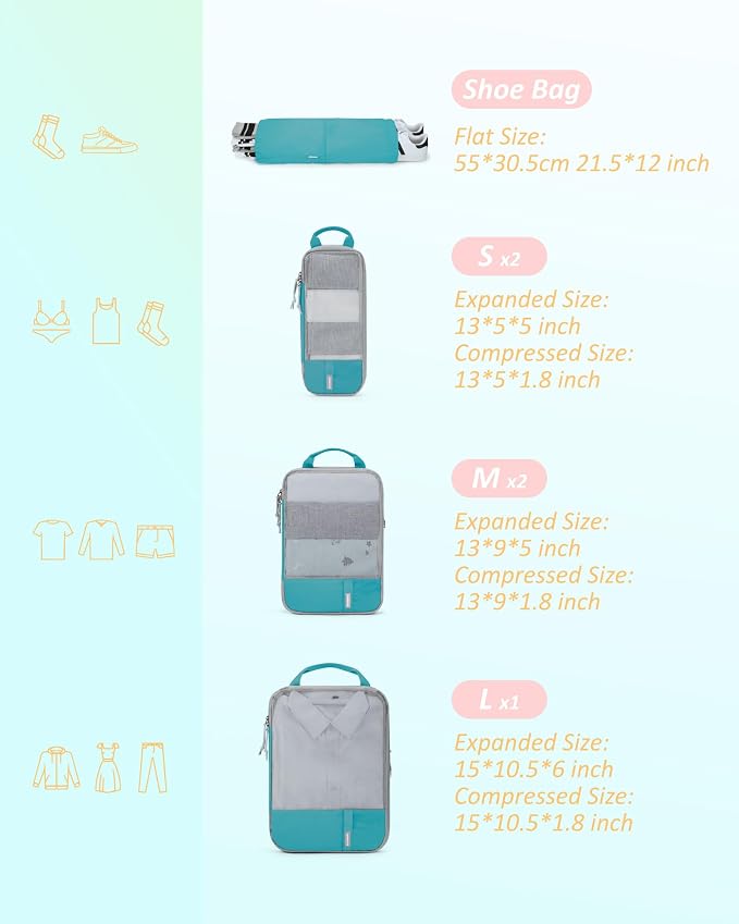 BAGSMART Compression Packing Cubes for Travel Essentials | 14 Set /6 Set /4 Set/2 Set, Lightweight, Durable - Image 2