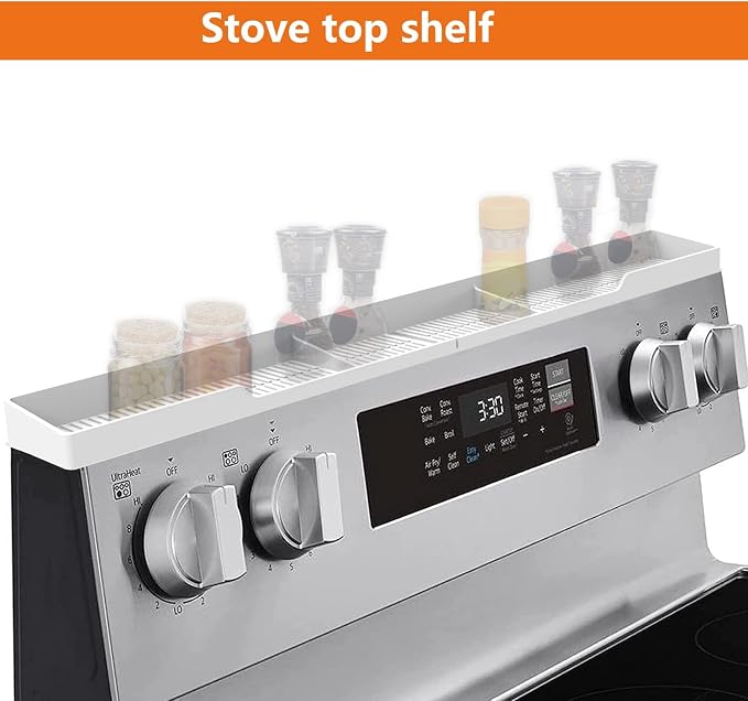 AWOKE Stove Top Shelf 30 Inch - Silicone Material Magnetic Shelf for The Stove - 3 Functional Partitions Kitchen Spice Rack Organizer - White - Image 9