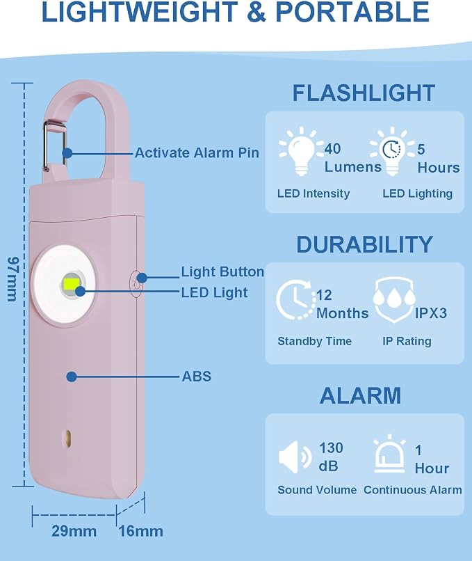 Rechargeable Personal Safety Alarm for Women, Loud Siren Birdie Sound, Strobe SOS LED Light, USB Charging, Be Safe with Personal Alarm Self Defense Keychain for Wife, Daughter, Student (PINK) - Image 4