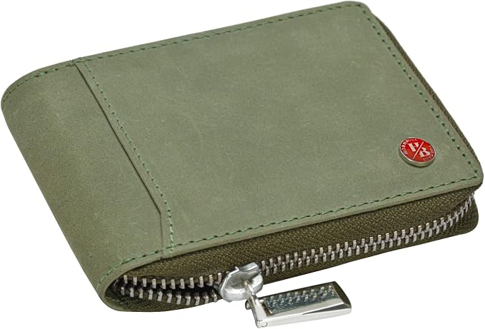 HORNBULL Steve RFID Blocking Leather Wallet for Men | Vertical Credit Debit Card Holder, Zip Around Wallet (Green) - Image 8