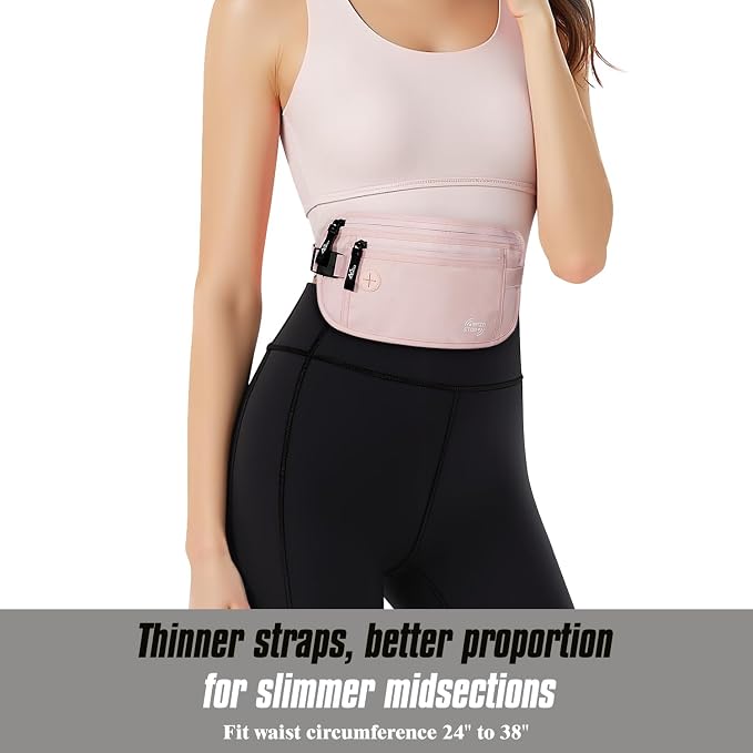 MoKo Travel Money Belt with RFID Blocking, Hidden Slim Wallet, Pink | Ultra-thin, breathable design fits discreetly under clothing; adjustable elastic belt fits 24-38 in waists. - Image 2