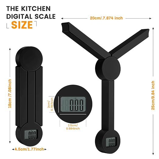Folding Digital Kitchen Scale, Highly Accurate Compact Portable Food Scale with LCD Display, Auto Power Off and Tare Features, for Measuring Intake of Healthy Eating People (Black) - Image 6