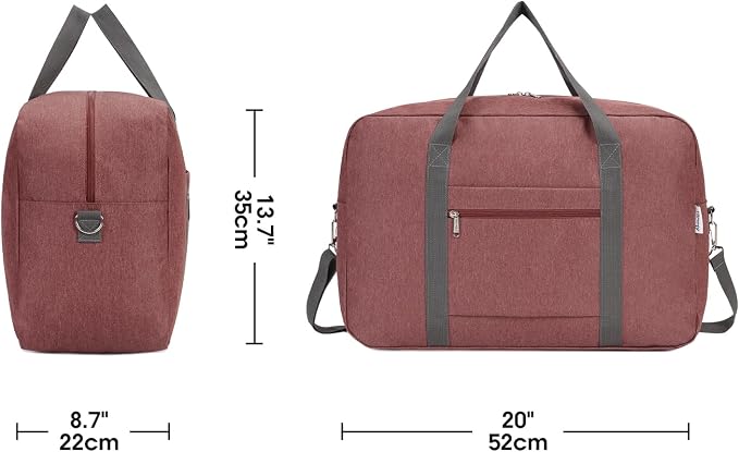 For United Airlines Foldable Carry on Bag 22x14x9 Travel Duffel Bag Packable luggage Duffle for Women and Men 40L (Jujube Red) - Image 4